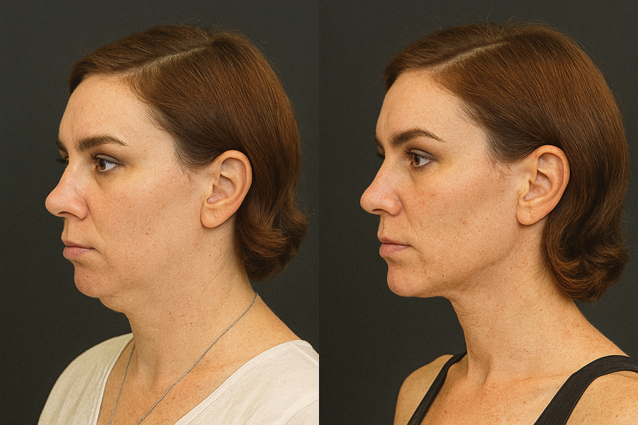 Before and after neck skin tightening result